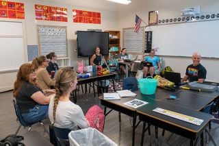 Rusty Rae/News-Register##Mandy Den, who will teach a second/third-grade blended class this year at Dayton Grade School, explains the many opportunities she and her fellow teachers offer students. Second- and third-graders also see good examples of teamwork in their teachers. Rusty Rae/News-Register##Mandy Den, who will teach a second/third-grade blended class this year at Dayton Grade School, explains the many opportunities she and her fellow teachers offer students. Second- and third-graders also see good examples of teamwork in their teachers.