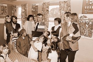 ##(Aug. 29, 1975) County commissioners were at Yamhill County Child Development Center this week to deliver a federal revenue sharing check to Director Sharon Swain to finance the center’s summer Latch Key program. Friday is last day for the program, which provided daycare for school age children such as those pictured above. The money was recommended by Yamhill County Social Service Advisory Committee, which now is doing a study concerning citywide need for before and after school Latch Key during the school year. Pictured handing over the check to Mrs. Swain is Commissioner Colin Armstrong. At left is Bruce Bartow, co-chairman of the social service committee; at right is commissioner Ted Lopuszynski.