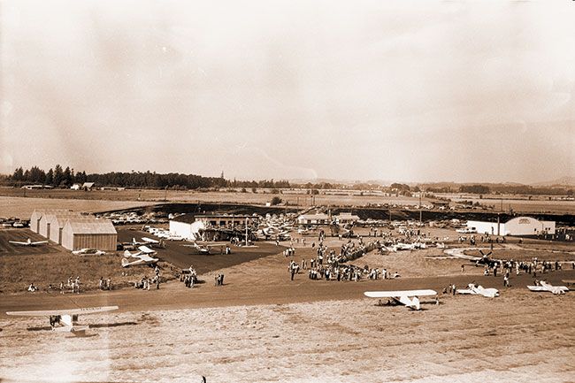(Sept. 15, 1965) McMinnville’s airport was one of the busiest places in the state Sunday when more than 5,000 people turned out for the Home Built and Antique Fly-In. Proceeds from the all-day event will be used for airport improvement, according to a spokesman for the Yamhill chapter of the Oregon Pilots Association.