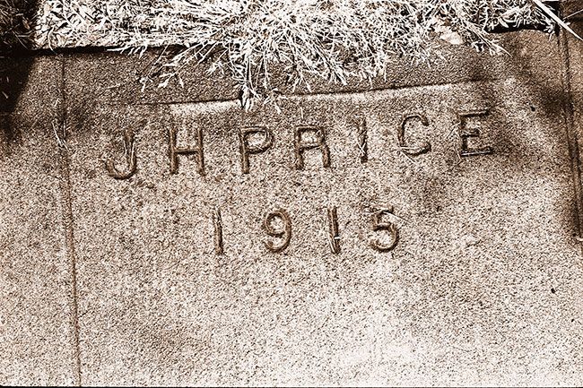 ##(Oct. 1, 1980) Sidewalks tell a lot about McMinnville history, Dr. Win Dolan found while doing research for the city’s historical inventory. Dolan checked 150 intersections in the central part of the city, looking for old street names, identifications of contractors and other information. Contractors in McMinnville’s past left their ‘calling cards’ in sidewalks they poured. This is at the southwest corner of Ninth and Davis streets.