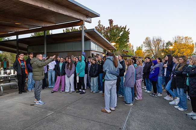 Rachel Thompson/News-Register## Pastor Shaun Strong of The Grove Church, who also serves with Young Life, addresses local high school students during the vigil. “You guys are the future,” he told them. “You need to know the power you have, the potential you have, the support you have. No one’s fighting alone right now.” Rachel Thompson/News-Register## Pastor Shaun Strong of The Grove Church, who also serves with Young Life, addresses local high school students during the vigil. “You guys are the future,” he told them. “You need to know the power you have, the potential you have, the support you have. No one’s fighting alone right now.”