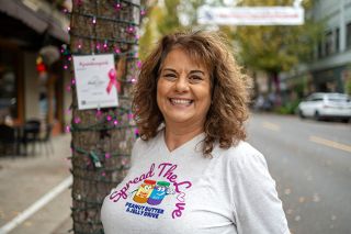 Rachel Thompson/News-Register##Heather Acker is involved in many community causes, including the With Courage campaign to raise awareness of and funds to help women with breast cancer. Her mother died of the disease. During October, she also spearheads the Spread the Love peanut butter and jelly drive; PB&J was her mother’s favorite food. Rachel Thompson/News-Register##Heather Acker is involved in many community causes, including the With Courage campaign to raise awareness of and funds to help women with breast cancer. Her mother died of the disease. During October, she also spearheads the Spread the Love peanut butter and jelly drive; PB&J was her mother’s favorite food.