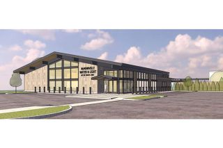 MWA Architects##A digital rendering shows the eastern addition to MW&L’s headquarters. Large windows showcase new commission chambers, and a new public entrance will lead into the updated lobby and customer service area.