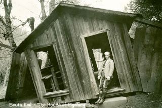Oregon Historical Society##The House of Mystery as it appears from the south side. The man standing in front of it is probably John Litster himself.
