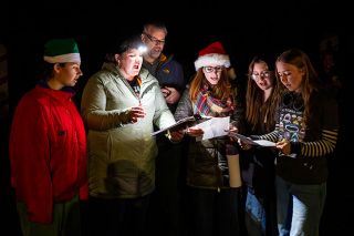 Rusty Rae/News-Register##Members of Yamhill-Carlton’s choir joined their teacher and principal to serenade community members who attended the tree lighting event Friday at the Yamhill City Hall. The members of the ad hoc YC Christmas Choir are, left to right, Lola Buongiorno, Lindsey Broderick (teacher), Spencer Broderick, Amanda Dallas (YCIS principal), Lyla Rigamonti and Rylee Powell.