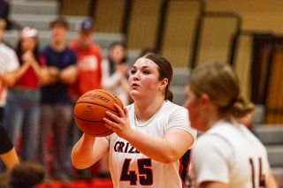 Nathan Ecker/News-Register##Grizzlies&rsquo; senior forward Ruby Riddle eyes down the basket on a free throw attempt during Mac&rsquo;s 49-37 loss to South Salem inside the McMinnville High School gymnasium on Friday, Dec. 12.