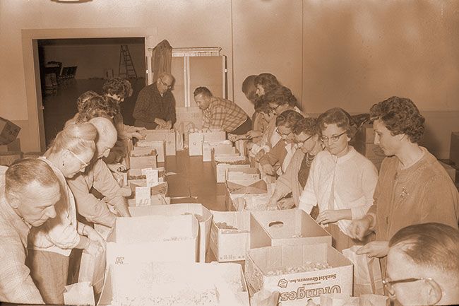 ##(Dec. 15, 1965) Members of the Oregon Chapter of the International Organization of Women Pilots met in the flight lounge at McMinnville airport after a fly-in here recently. Each month the group &mdash; The Ninety Nines, Inc., &mdash;- fly to a different part of the state for their meeting. Roy Brixey, CD director, showed a film &ldquo;Aero-Space, The Universe Within.&rdquo; Hostesses were Peg Morgan, McMinnville; Charlotte Dodson, Portland, and Lillian Billings, Portland. Present were Peg Morgan, Lou Wicks, Charlotte Dodson, Lillian Billings, Nona Plamondon, Jan Amundson, Rose Marie Stoleig, Bonnie Bradford, Marcella Othus, Juanita Ellingson, Barbara Daufel, Kathy Elmore and Karen Elmore.