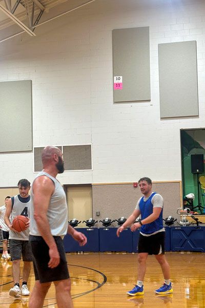 Kirby Neumann-Rea/News-Register##&ldquo;10/11&rdquo; loom high at Grandhaven gym, also used for adult recreational basketball.