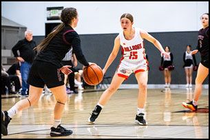 Nathan Ecker/News-Register file photo##Bulldog junior Grace TerBush defends against Dayton&rsquo;s Bella Lopez during Willamina&rsquo;s loss to the Pirates on Friday, Jan. 30, at Willamina High School. Terbush has been a leader all season for the Bulldogs and was a steady voice as they tried to beat Scio on Feb. 9.