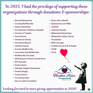Heather Acker donates a portion of each real estate transaction to a nonprofit. Here are the nonprofits from 2025.