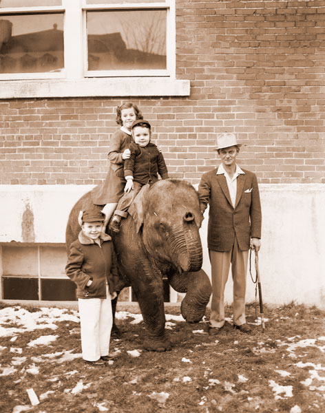 ##(March 7, 1956) Suzie, the circus elephant, doesn’t seem to mind at all when children climb on her back for a ride. At top, Carol Schenk and Mike Hyder have climbed aboard as Mike’s brother, Mark, waits his turn. The 3-year-old Indian elephant and her trainer, Wally Ross, took part in the circus sponsored by the McMinnville Lions Club at the armory. ##(March 7, 1956) Suzie, the circus elephant, doesn’t seem to mind at all when children climb on her back for a ride. At top, Carol Schenk and Mike Hyder have climbed aboard as Mike’s brother, Mark, waits his turn. The 3-year-old Indian elephant and her trainer, Wally Ross, took part in the circus sponsored by the McMinnville Lions Club at the armory.