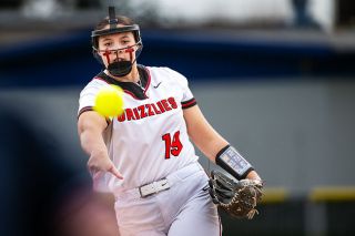 Rusty Rae/News-Register file photo##Grizzly junior Ariel Glynn hurls a pitch to the plate in Mac&rsquo;s 20-1 home win over 5A Lebanon on Wednesday, March 18. Glynn continued her quality work with a shutout over Roseburg on Saturday, March 21.