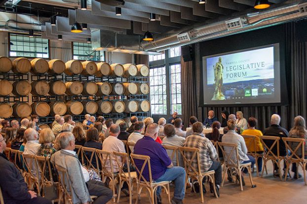 Ossie Bladine/News-Register##Every seat was filled for a legislative town hall Tuesday at the Stillwater event center in downtown McMinnville, hosted by the local chamber of commerce. Reps. Lucetta Elmer, R-McMinnville, and Anna Scharf, R-Amity, and Sen. Bruce Star, R-Dundee, discussed their frustrations with the latest short session along with some positive outcomes.
