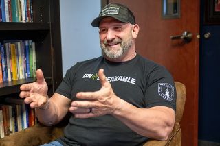 Rusty Rae/News-Register##Jim Ramos talks about his work as a youth pastor at the Nazarene Church in the 2000s, then leaving the church in order to start a men&rsquo;s ministry. Men in the Arena reaches men all over the world through its website and podcast, along with in-person gatherings. Ramos urges them to stand up and take care of their wives, families and communities.