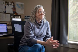 Rachel Thompson/News-Register##McMinnville author CB Mason discusses her series of dystopian books for young adult readers. A native of Boise, Idaho, and former resident of Portland, the Linfield University graduate sets her books in those cities &mdash; although the locations are quite different by the time the action takes place.