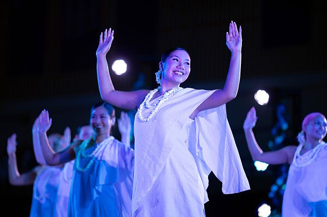 Rachel Thompson/News-Register##Pi&lsquo;ilani Hirahara dances hula, set to &ldquo;Nani Hanalei&rdquo; by The Brothers Cazimero, honoring the beauty of Hanalei, Kaua&lsquo;i, and expressing the connection between the land and its elements.