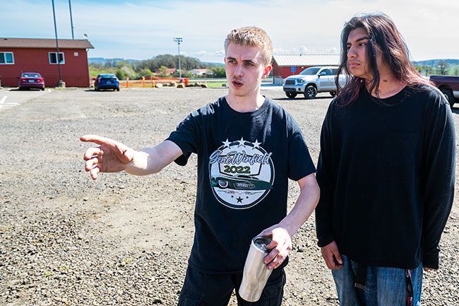 Rusty Rae/News-Register##Willamina welding students finished building a 53-foot trailer, complete with kitchen, in the summer of 2022. When a fire damaged the kitchen at the Yamhill County Jail, the truck was used to feed inmates. Seniors Evan Lockwood and 
Edwin Nu&ntilde;ez, above, are two of the students who worked on the project. They enjoy working with their hands and were among the first students at Willamina High School to take a night course at Linn-Benton Community College for the Machine Technology program.