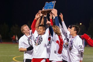 News-Register file photos##Juan Gavidia (center) and the Grizzlies of &lsquo;06 lift up the 6A soccer championship trophy after their upset of Jesuit. Players like Ross Allen (left, known as the Rudy of the team) and Kevin Donato (right, the team&rsquo;s captain) were all instrumental, along with every individual, as graduates stressed just how important everyone&rsquo;s efforts were.