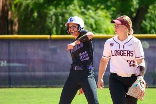Nathan Ecker/News-Register file photos##Yamhill Carlton native and &lsquo;Cats second baseman Lexiss Antle celebrates an extra-base hit versus Puget Sound on April 26. In Linfield&rsquo;s three NWC games, Antle was 5-for-10 with three RBIs.