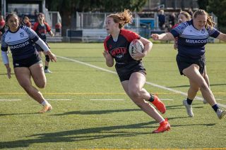 Elizabeth Morales-Marquez photo##Leah Vipperman carries the ball for Western Oregon University in a nationals qualifier against Mira Costa, held March 14 in Monmouth.