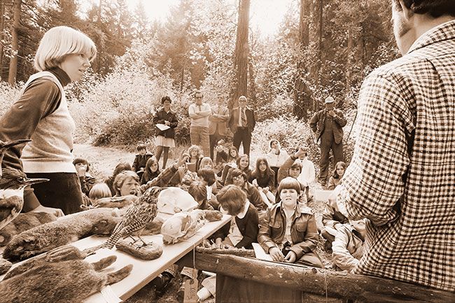 ##(May 7, 1976) Yamhill County sixth graders were treated to a forestry tour at the Ross Cruickshank property earlier this week. Organized by Paul Rauen, extension agent, the tour consisted of eight stations: tree planting and seeds; survival; tree identification; thinning and pruning; fire control; soil; watershed conservation and wildlife. Several organizations assisted in the two-day presentation of which is now in its 15th year.