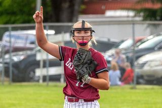 Nathan Ecker/News-Register## Dayton junior Charly Upmeyer singles the number of outs in an inning during her start versus Scio on Thursday, May 14, at Dayton High School. Upmeyer struckout nine, but the Loggers found seven runs to split the two-game season series.