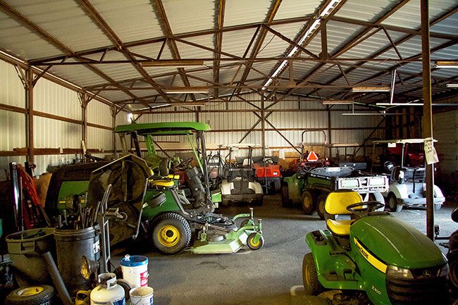 Photo courtesy of Cade Welch##The shed where it all happens. All the mowers and carts that keep the course looking good sit parked here at the end of the day.