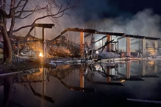 Tualatin Valley Fire & Rescue file photo##The remnants of the DCI International building arson fire at 305 N. Springbrook Road on April 10, 2022.