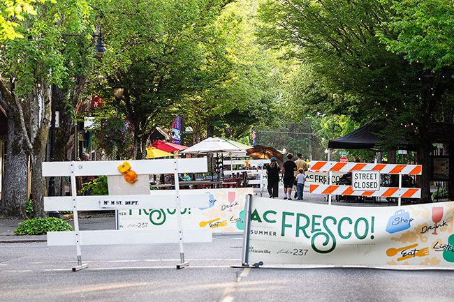 Rusty Rae/News-Register##Third Street was blocked off for the first MacFresco event of the summer, held June 19-21. In addition to dining and shopping, the weekend featured Juneteenth, Pride and Make Music McMinnville activities on the street. New, larger barricades blocked each end of Third to keep vehicles out. The next MacFresco is July 17-19.