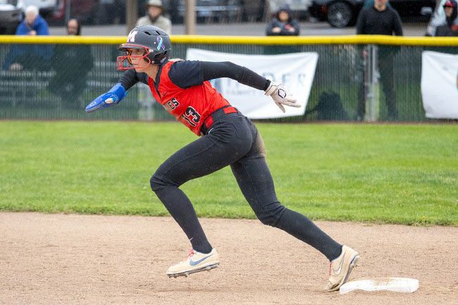 Nathan Ecker/News-Register file photo##McMinnville&rsquo;s Taylor Terry takes her running lead off second base in the Grizzlies 13-0 win over Century on May 5. Terry led the Bears with 30 stolen bases in 2026.