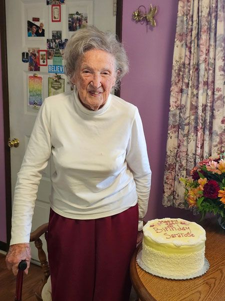 Submitted photo##Sararose Harris, here celebrating her 98th birthday, taught first-grade in Willamina for 25 years and volunteered with young readers for nearly another 20.