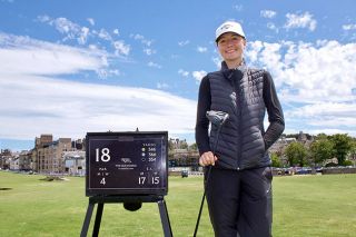 Photo courtesy of Stephanie Findley##Mabel Findley poses for a photograph near the 18th tee box at The Old Course in St. Andrews, Scotland. The Old Course is considered by many to be the home of golf. Findley entered a drawing to play a round at the course and was selected. She did so instead of participating in group play of the Scotland Junior Invite Tour, where she was chosen to represent McMinnville following the success of her junior season.