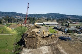 Oregon Department of Transportation photo##Work on Phase 2A of the Newberg Dundee Bypass in February of this year. Phase 2 was divided into two segments because of funding availability.