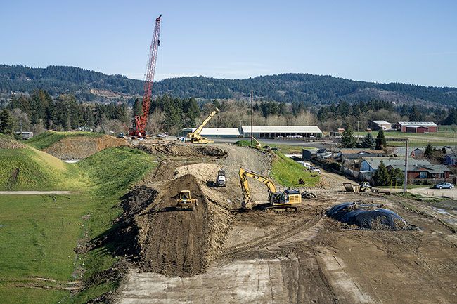 Oregon Department of Transportation photo##Work on Phase 2A of the Newberg Dundee Bypass in February of this year. Phase 2 was divided into two segments because of funding availability.