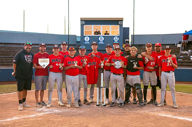 Photo courtesy of Jessie Roberts##Mac&rsquo;s Senior Federal JBO squad poses for a photograph with their title trophies in hand at West Albany High School. On top of the nearly three-foot tall championship trophy, individuals received smaller awards. The squad was also commended with individual and team sportsmanship honors.