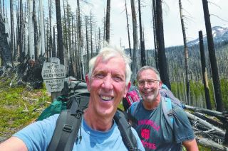 Submitted photo##Scott Gibson took this selfie with John Nelson just before they set off on a joyous hike along the Whitewater Trail in the Mount Jefferson area. The two McMinnville doctors have been hiking together since they were teens. This time, they became separated and Gibson had to call for help; Marion County Search and Rescue volunteers found Nelson on his third day in the wilderness and brought him to safety.