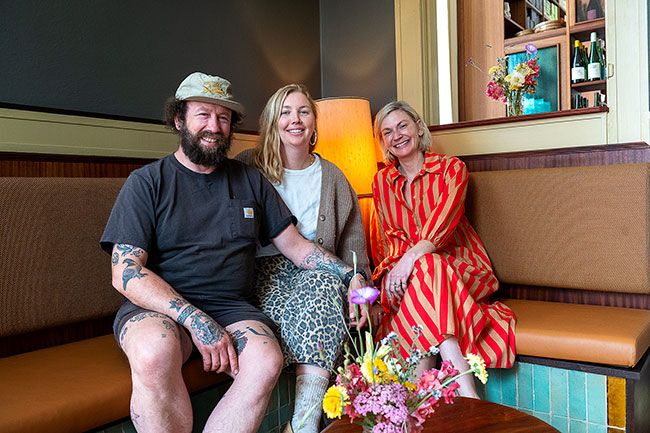 Rusty Rae/News-Register##Revel Meat Company&rsquo;s Jimmy Serlin, his wife, Hayward Chef Kari Shaughnessy, and Hayward hospitality director Jules Bandy are partners in Lucky Duck, which features merchandise all three use in their kitchens. Meats from Revel and fresh bread and pastries from Hayward are on offer, as well.
