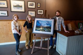 Rusty Rae/News-Register##Artist Kerrie Savage, center, and Velvet Monkey owners Serengeti Savage, left, and Richard Smith are partners in Yugen Art Dig, patterned after similar shops in Japan. Savage and Smith got the idea when they visited the country earlier this year.