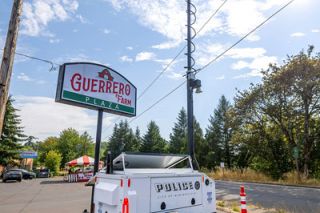 Rachel Thompson/News-Register##The McMinnville Police Department has stationed its surveillance trailer near St. Vincent de Paul on Southwest Adams Street. The trailer is typically used during large events but can also be deployed around town as an eye in the sky for law enforcement.