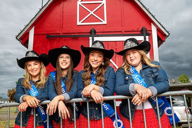Rusty Rae/News-Register##Yamhill County Fair ambassadors from left, Kenzie Kauer, Lilly Gonzalez, Peyton Gregor and Abby Gilbey, will greet visitors to the event Wednesday through Saturday, July 29-Aug. 1. The four recent high school graduates were chosen by the fair board.
