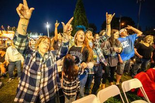 Rachel Thompson/News-Register##Fans of alternative rock band Hinder let their appreciation be heard during the Saturday night concert at the Yamhill County Fair.