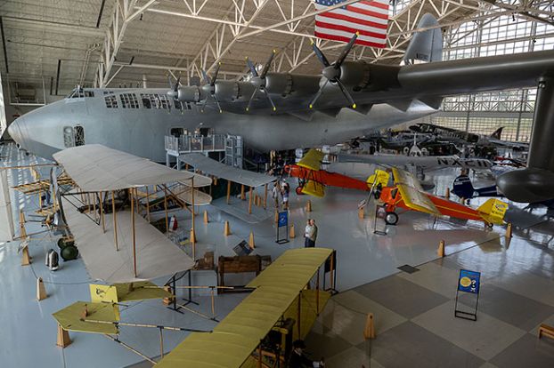 Rusty Rae/News-Register##Around the centerpiece HK-1 &ldquo;Spruce Goose,&rdquo; the museum&rsquo;s exhibits are now grouped by type and purpose. Visitors start in the &ldquo;Early Days of Flight&rdquo; section, lower left in photo, and follow the path past the Golden Age of General Aviation and, on the other side of the Goose, a comparative display of combat aircraft from different eras, World War II through the present. Other areas show flying boats, trainers, a C-47 and DC-3, and sport aircraft.