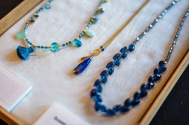 Rachel Thompson/News-Register##McMinnville artist Susan Goodwin draws on the colors, light and textures of nature in her gemstone and pearl jewelry.
