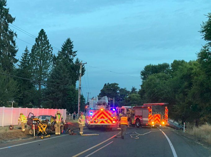 Photo courtesy Tualatin Valley Fire & Rescue##A two-vehicle crash Tuesday morning on Highway 240, west of Newberg, resulted in one fatality.