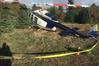 Photo courtesy Polk County Sheriff s Office##The pilot of this helicopter that crashed Monday afternoon south of Willamina was uninjured.