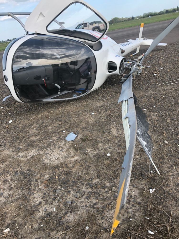 Submitted photo## A Guimbal Cabri G2 helicopter crashed Friday at the McMinnville Airport. The pilot and passenger escaped injury.