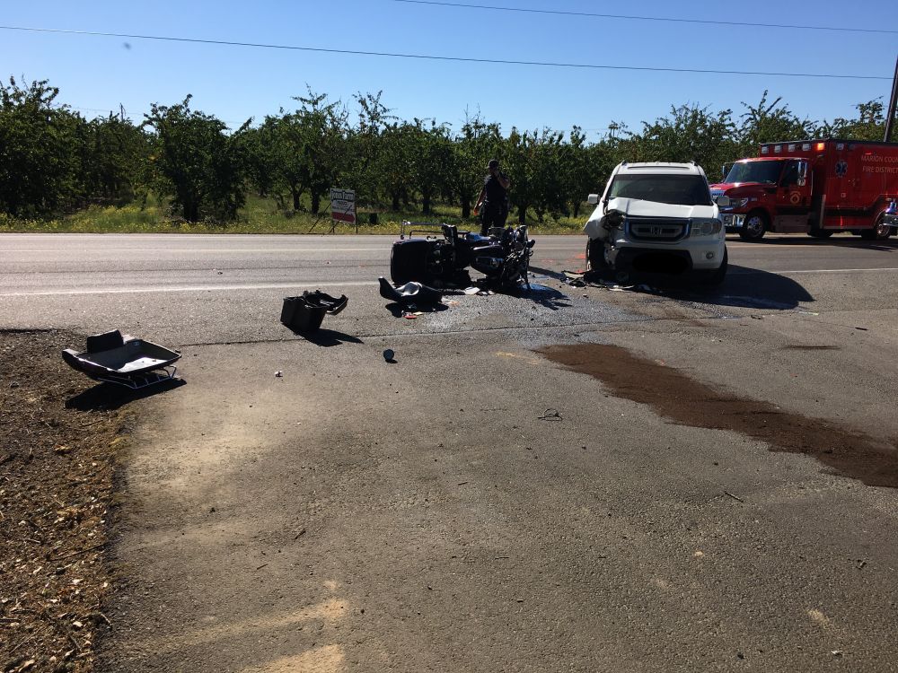 Photos courtesy Marion County Sheriff s Office##A Newberg motorcyclist was killed in a crash Thursday morning in rural Marion County.