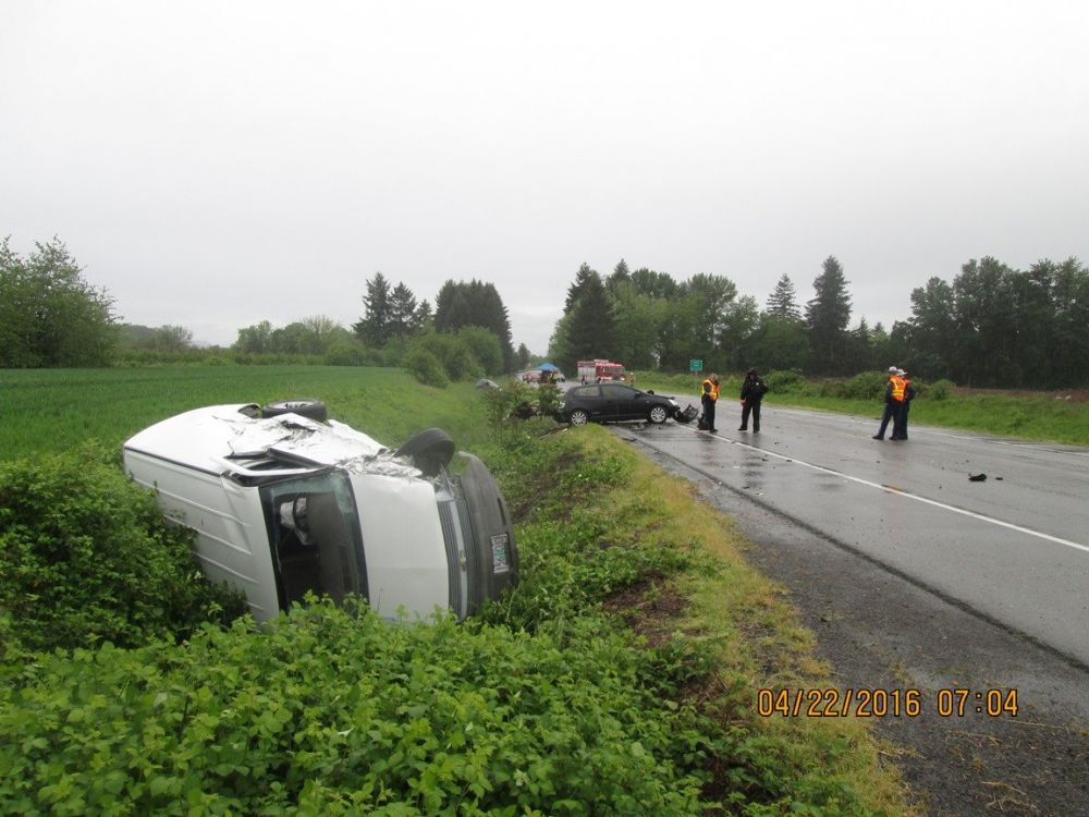 Oregon State Police submitted photos##A McMinnville man was killed Friday morning in a three-vehicle crash just east of McMinnville on Highway 18.