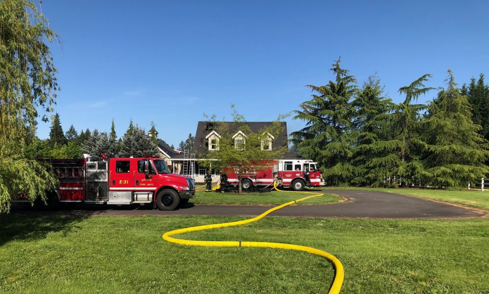 Tualatin Valley Fire & Rescue photo##Several animals were rescued when a fire heavily damaged a  Newberg home The residents were not home at the time.