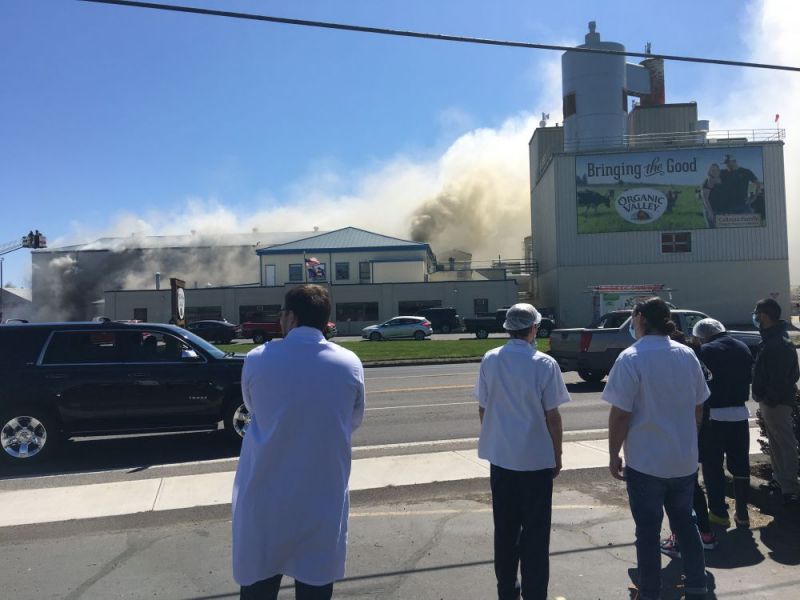Rusty Rae/News-Register##Multiple fire units responded Tuesday afternoon to a blaze at McMinnville s Organic Valley Creamery on North Highway 99W.